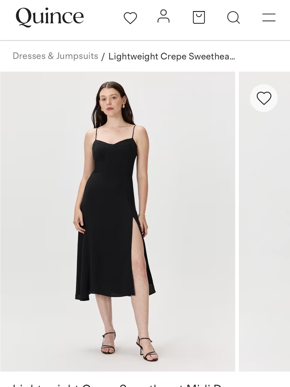 Quince Black Sleeveless Sweetheart Midi Dress with Side Slit
